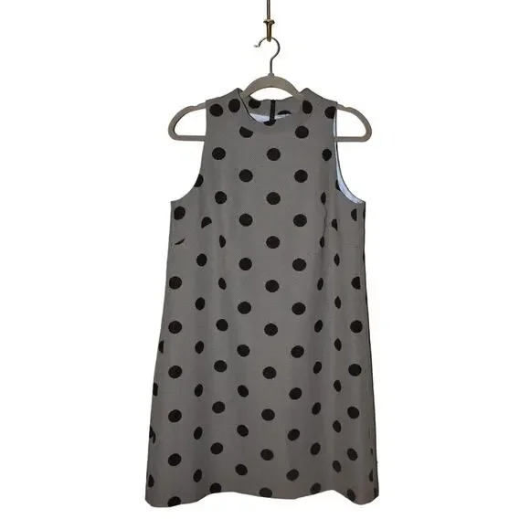 TAHARI ASL $128 Black White Polka Dot Sleeveless A-Line Dress Size 8 - Picture 1 of 4